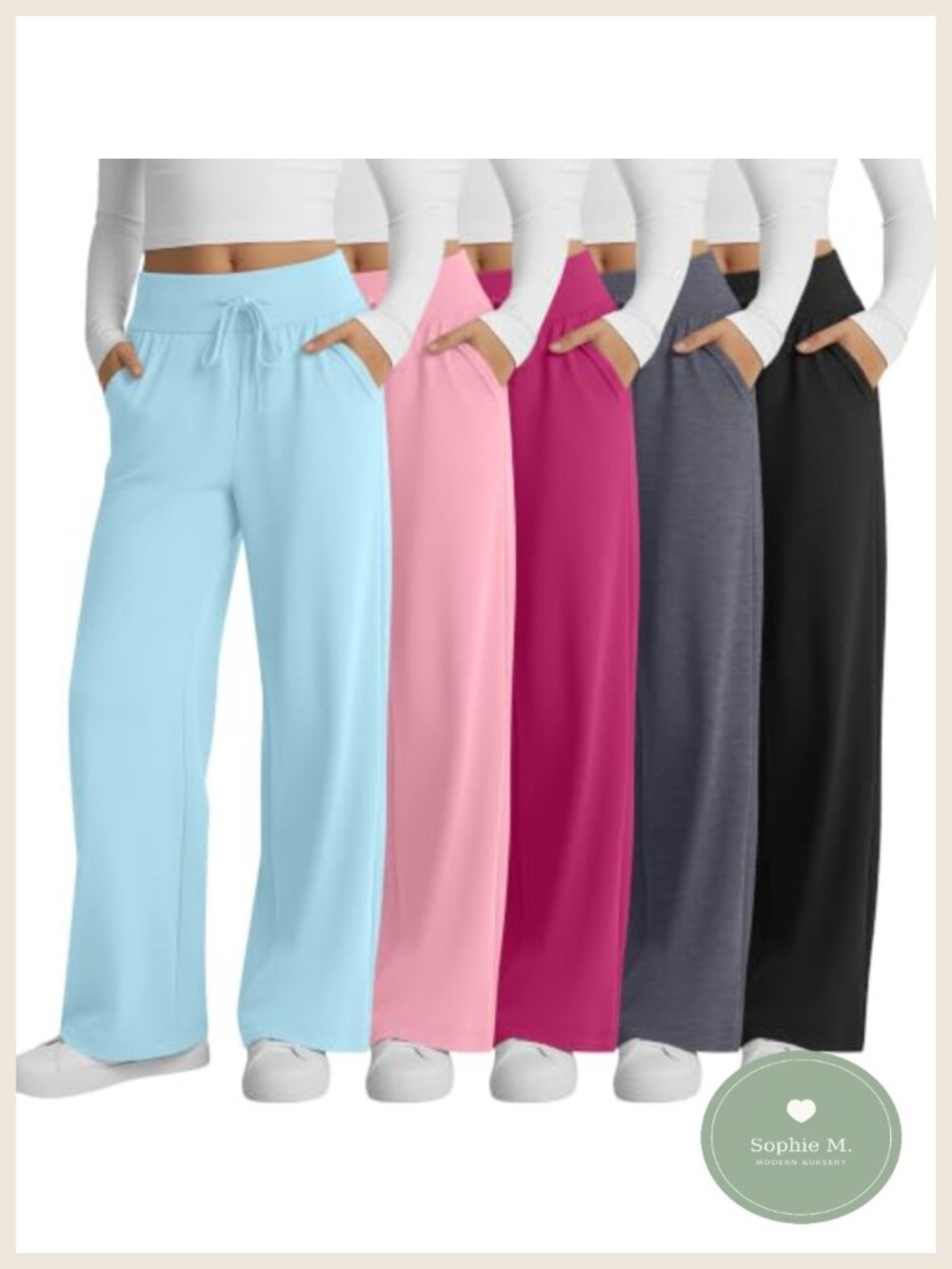 Girls Wide Leg Yoga Pants 5 Pack Drawstring Pockets School
